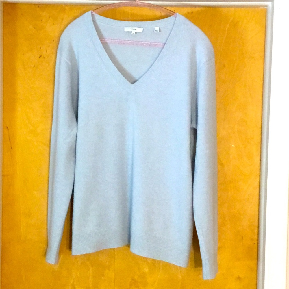 Vince Women's Casual Cashmere V-Neck Sweater Pale blue Size XL